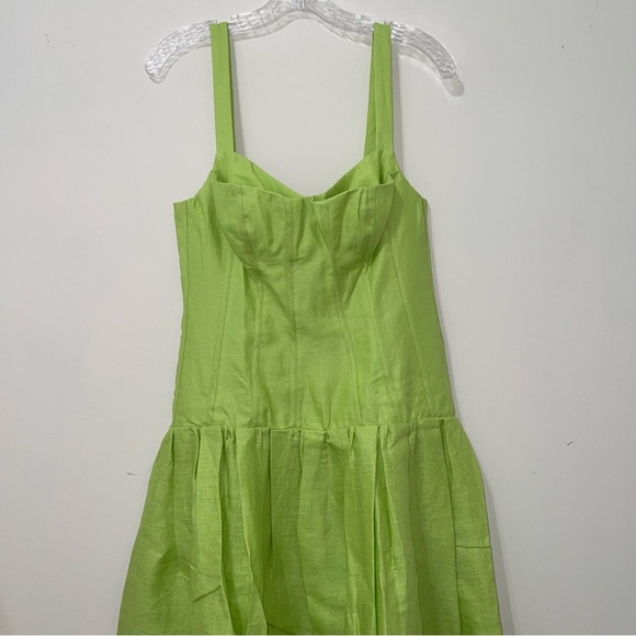 NICHOLAS MAKENNA DROP WAIST CORSET LINEN MIDI DRESS - LIME - Picture 4 of 10